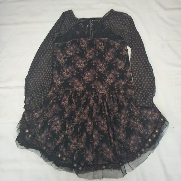 Free People Women's Midnight Garden Combo Sheer Long Sleeve Elsie Dress XS/TP - Picture 5 of 14